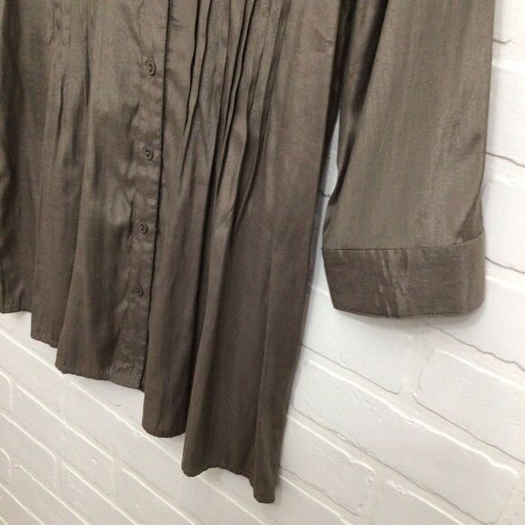 2/40$ CONTEMPORAINE pleated long blouse tunic maroon medium shinny 3/4 sleeves - Picture 9 of 16